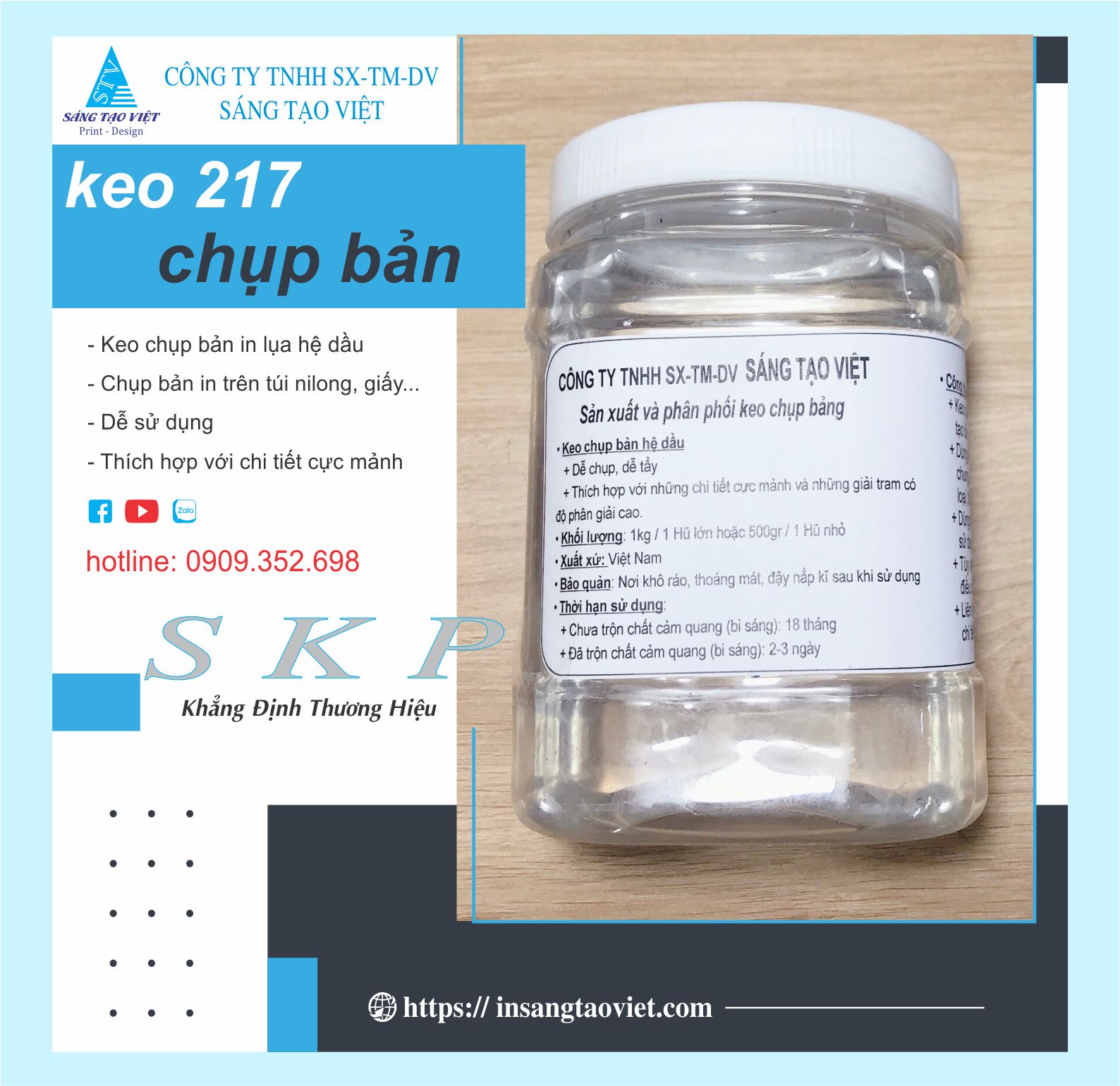 Keo 217 chụp bảng in lụa